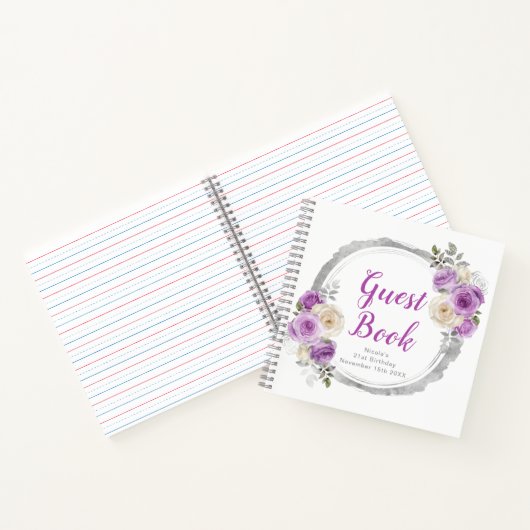 Purple and Silver Elegant Flowers Birthday Party Notizblock (Innenseite)