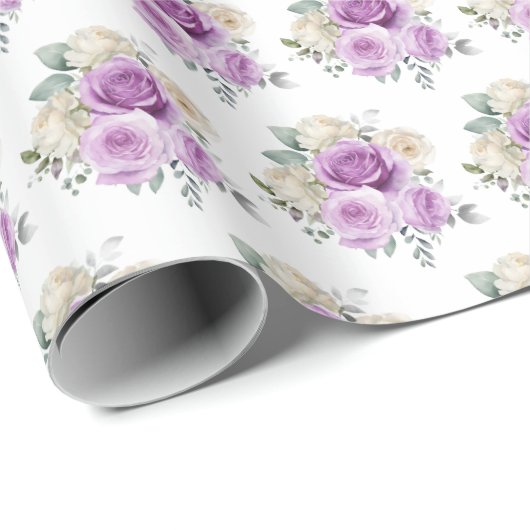 Purple and Silver Elegant Flowers Geschenkpapier (Rolleneckpunkt)