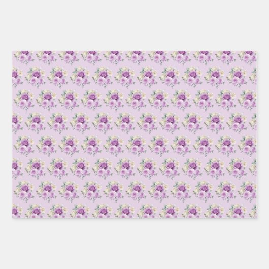 Purple and Silver Elegant Flowers Geschenkpapier Set (Vorderseite 2)