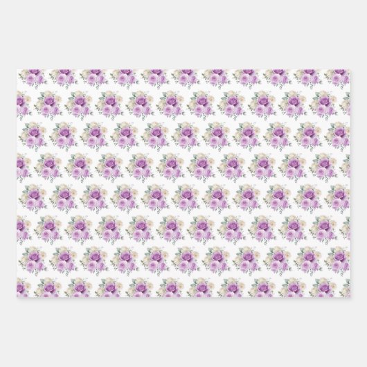 Purple and Silver Elegant Flowers Geschenkpapier Set (Vorderseite)