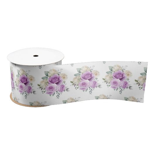 Purple and Silver Elegant Flowers Satinband (Spule)