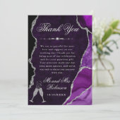 Purple and Silver Glitter Agate & Marble Wedding Dankeskarte (Stehend Vorderseite)