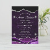 Purple and Silver Glitter Agate Sweet 16 Einladung (Stehend Vorderseite)