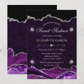 Purple and Silver Glitter Agate Sweet 16 Einladung (Vorne/Hinten)