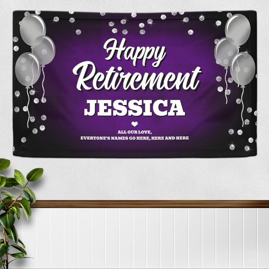 Purple and Silver Happy Retirement Banner