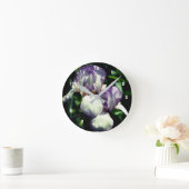 Purple And White Bearded Iris Flower Pair Runde Wanduhr (Zuhause)