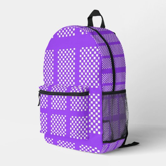 Purple and White Checkered Backpack Bedruckter Rucksack (Rückseitige Ecke Rechts)
