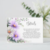Purple and White Daisies Wedding Details Begleitkarte (Stehend Vorderseite)