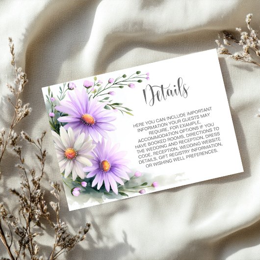Purple and White Daisies Wedding Details Begleitkarte
