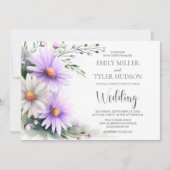 Purple and White Daisies Wedding Einladung (Vorderseite)