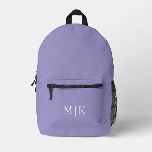 Purple and White | Modern Monogram Bedruckter Rucksack (Vorderseite)