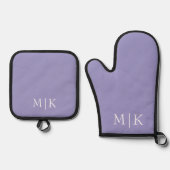 Purple and White | Modern Monogram Ofenhandschuh & Topflappen-Set (Vorderseite)