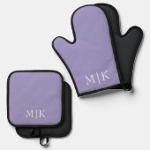 Purple and White | Modern Monogram Ofenhandschuh & Topflappen-Set (Vorderseite/Rückseite)