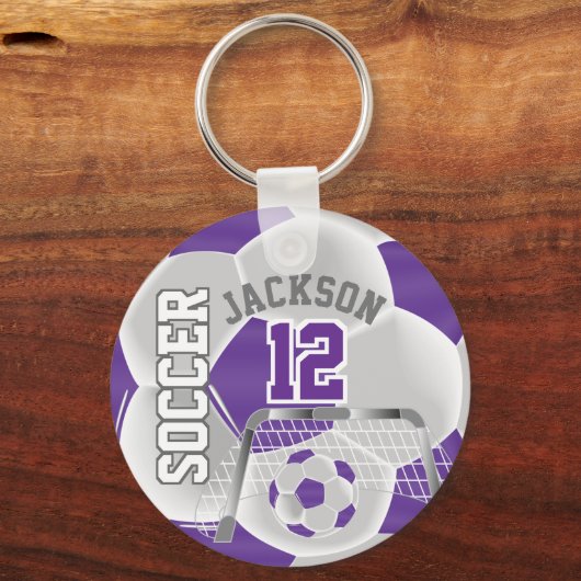 Purple and White Soccer ⚽ Ball  Sport Schlüsselanhänger (Rückseite)