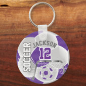 Purple and White Soccer ⚽ Ball Sport Schlüsselanhänger (Vorderseite)