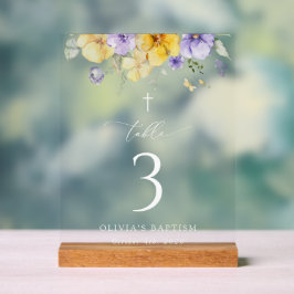 Purple and Yellow Flowers, Baptism Table Numbers Acrylschild