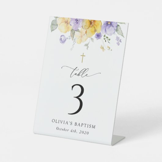 Purple and Yellow Flowers, Baptism Table Numbers Sockelschild (Vorderseite)