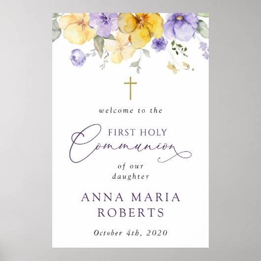 Purple and Yellow Flowers, First Communion Welcome Poster (Vorne)