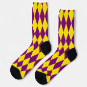 Purple and Yellow Harlequin Checkered Design  Socken (Linkes Detail)