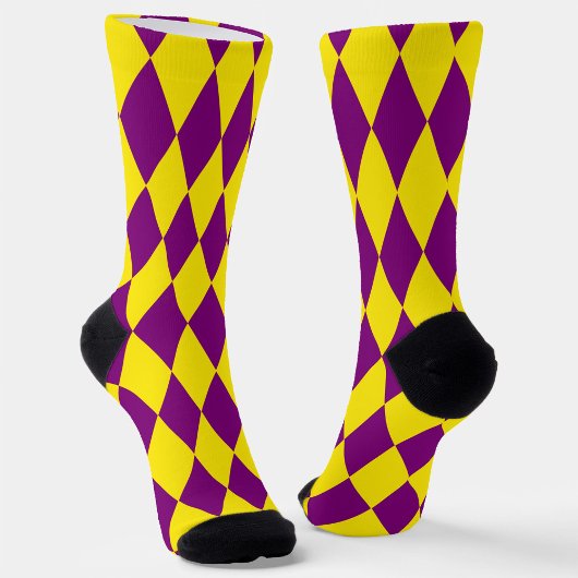 Purple and Yellow Harlequin Checkered Design  Socken