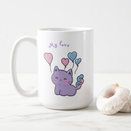 Purple anime kitten and hearts, personalized kaffeetasse