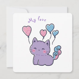Purple Anime Kitten und Hearts Einladung