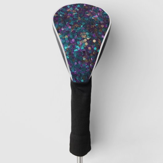 Purple Aqua Gold Mermaid Confetti Golf Headcover (Vorderseite)