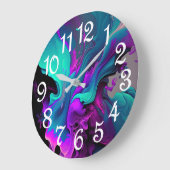 Purple Aqua Turquoise Beautiful Abstract Fluid Art Große Wanduhr (Winkel)