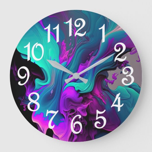 Purple Aqua Turquoise Beautiful Abstract Fluid Art Große Wanduhr (Vorderseite)