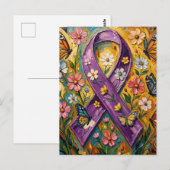 Purple Awareness Ribbon Fibro Postkarte (Vorne/Hinten)