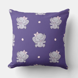 Purple Baby Girl Elephant Nursery Throw Pillow Kissen