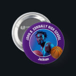 Purple Basketball Player Photo High School Spirit Button<br><div class="desc">This cool customized high school basketball player photo gift features white typography of your team and player name on a purple button with a ball. Personalize with your student's photograph and class year as a proud sports parent. A mom and dad can wear these buttons to sports games.</div>
