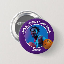 Purple Basketball Player Photo High School Spirit Button