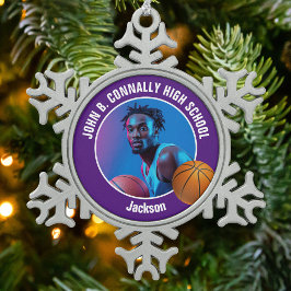 Purple Basketball Player Photo Keepsake Gift Schneeflocken Zinn-Ornament