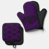 Purple Bat Patterned Oven Mitt and Pot Holder Set (Vorderseite/Rückseite)