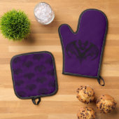 Purple Bat Patterned Oven Mitt and Pot Holder Set (Oben Unten)