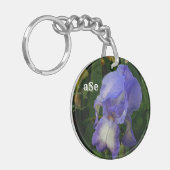 Purple Bearded Iris Floral Monogram Acrylic Keycha Schlüsselanhänger (Vorderseite links)