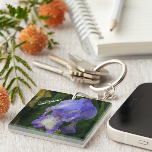 Purple Bearded Iris Photo Personalized Keychain Schlüsselanhänger (Vorderseite rechts)