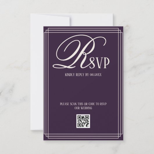 Purple Beige Luxury Wedding RSVP Karte (Vorderseite)