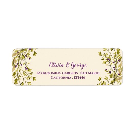 Purple Berry Greenery Wedding Return Address Label (Vorne)