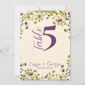 Purple Berry Rustic Greenery Wedding Table Number Dankeskarte (Rückseite)