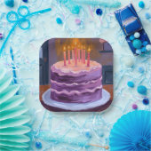Purple Birthday Cake Painting Birthday Party Pappteller (Party)
