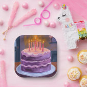 Purple Birthday Cake Painting Birthday Party Pappteller (Party)