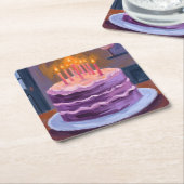 Purple Birthday Cake Painting Birthday Party Rechteckiger Pappuntersetzer (angewinkelt)