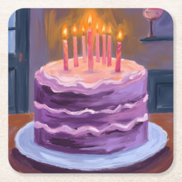 Purple Birthday Cake Painting Birthday Party Rechteckiger Pappuntersetzer