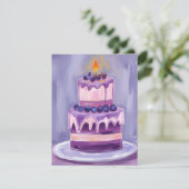 Purple Birthday Cake | Watercolor Birthday Card (Stehend Vorderseite)