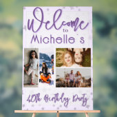 Purple Birthday Party Photo Collage Welcome Acrylschild (Neutral)