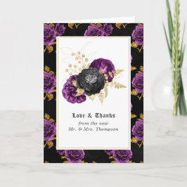 Purple, Black and Gold Floral Gothic Wedding Photo Dankeskarte