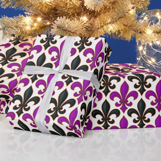 Purple Black Baroque Fleur-de-lis Pattern Design Geschenkpapier