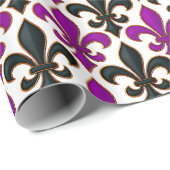 Purple Black Baroque Fleur-de-lis Pattern Design Geschenkpapier (Rolleneckpunkt)